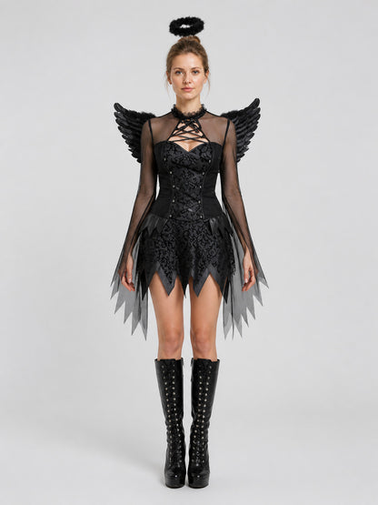 Black Angel Cosplay Costume: Dress, Wings on-model view