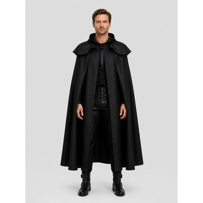 Black Hooded Death Cloak for Halloween, Cosplay on-model view