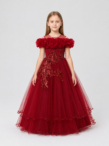 Full Princess Dress with Off-the-Shoulder Design and Sequins on-model view