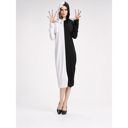 Black-and-White Hooded Carnival Dress on-model view