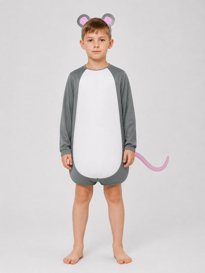 Gray Mouse Onesie with Ears and Tail on-model view