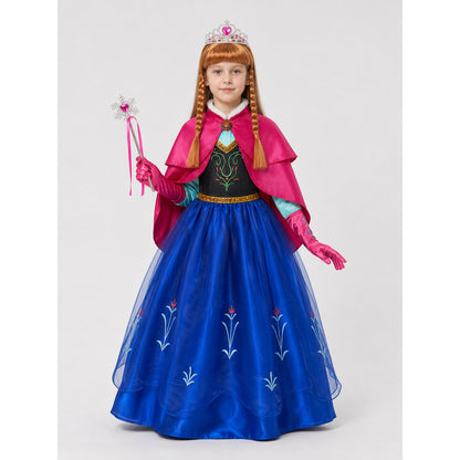 Children's Elsa Princess Costume with Cape and Crown on-model view
