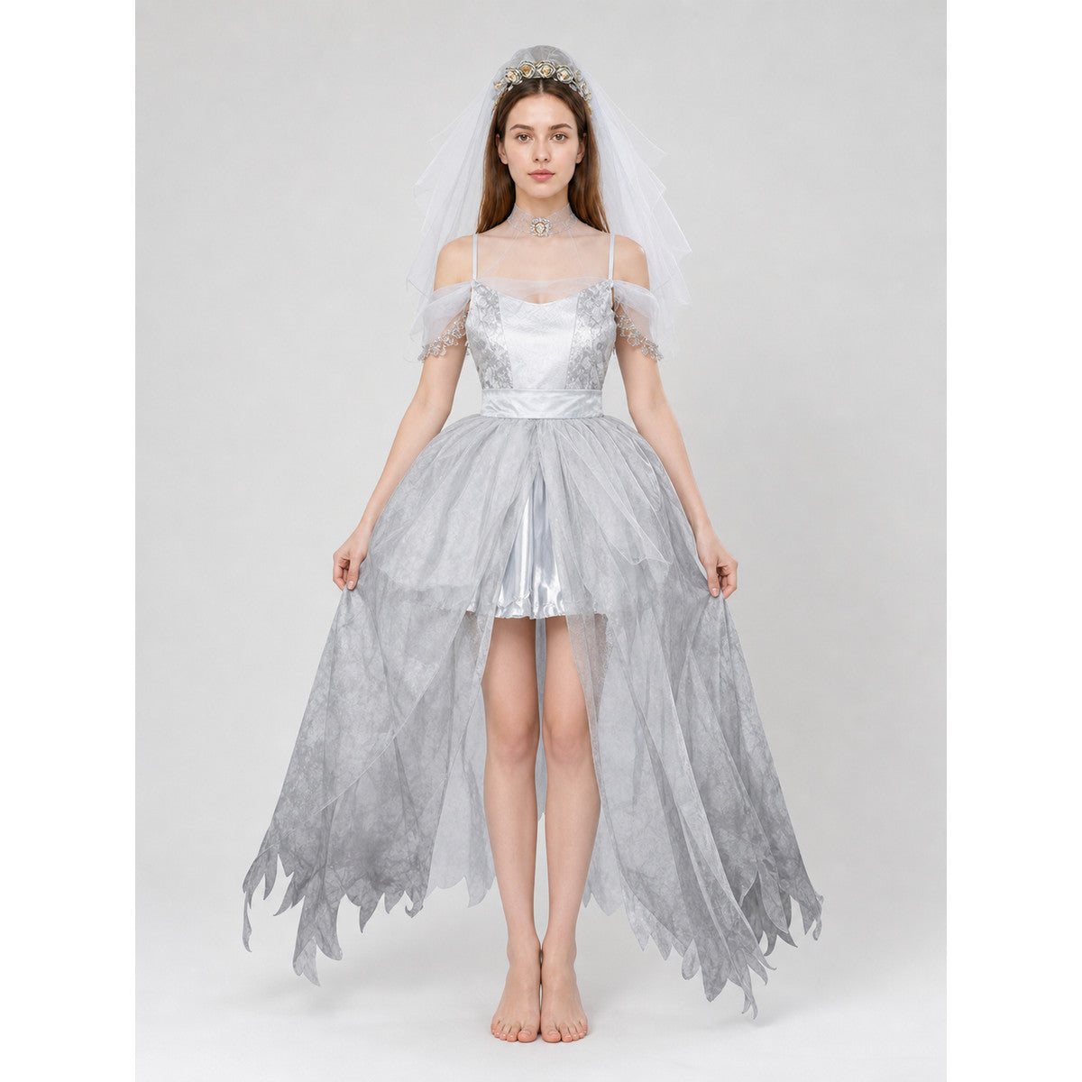 Gothic cosplay dress costume with veil