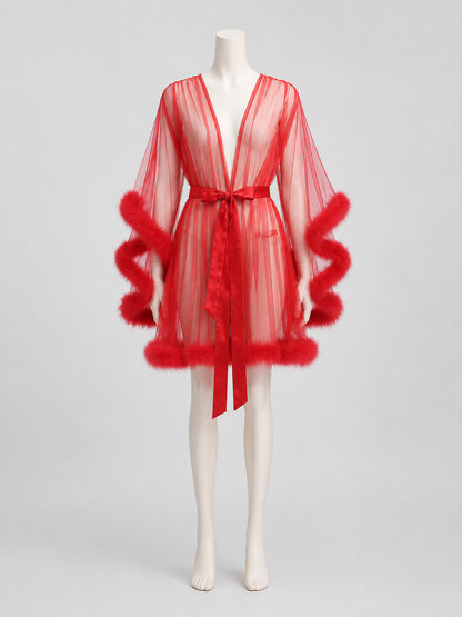 Sexy Red Cape with Fluffy Trim, S-XL on-model view