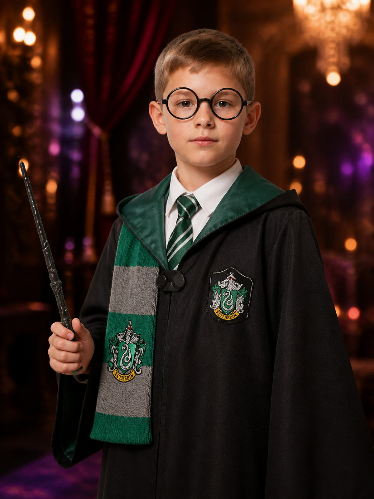Slytherin Wizard Costume with Hood for Cosplay