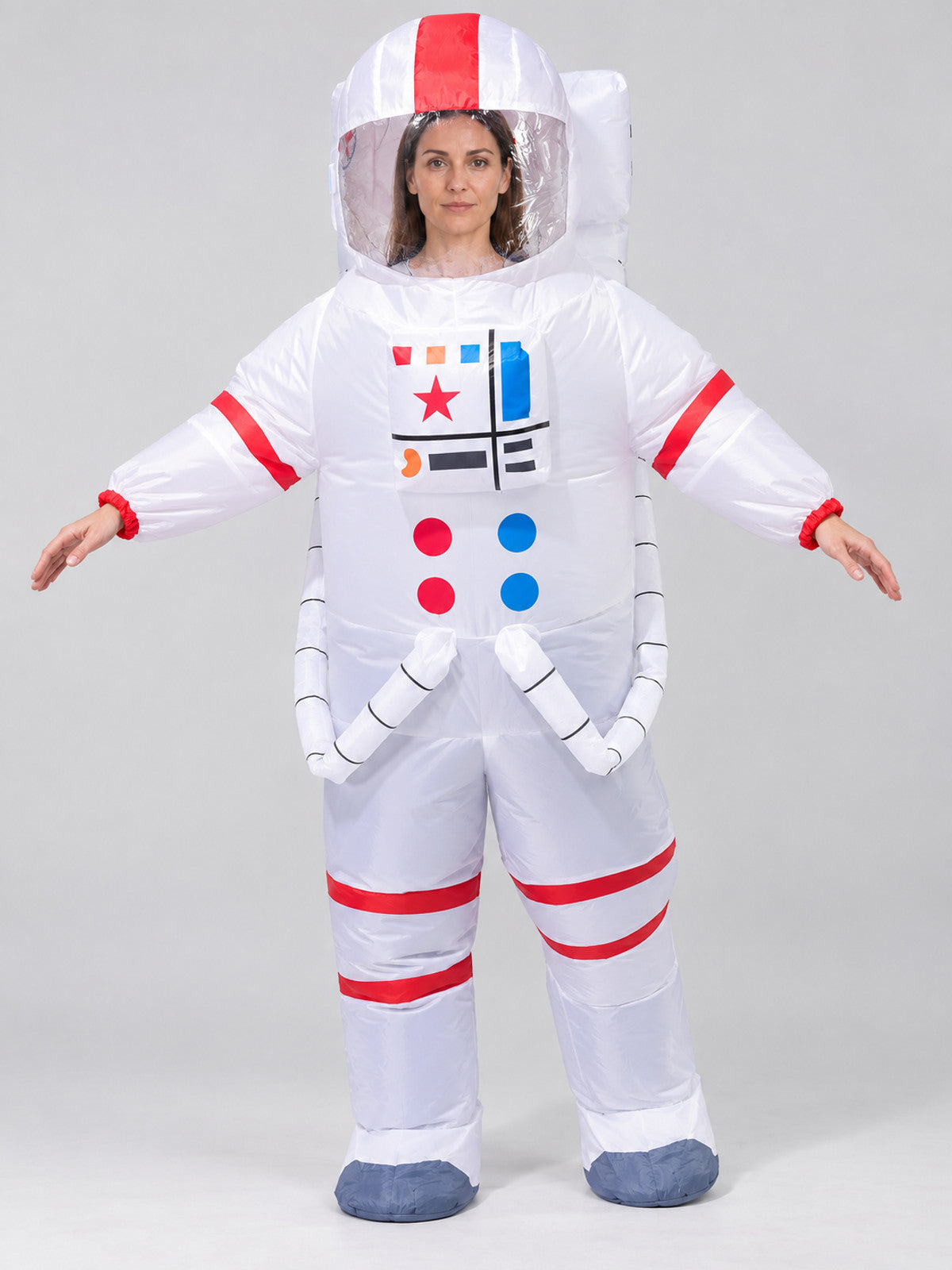 White Inflatable Astronaut Costume with Helmet and Print