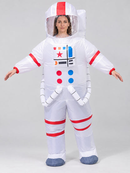 White Inflatable Astronaut Costume with Helmet and Print