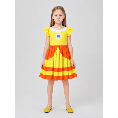 Children's Dress with Floral Print and Ruffles on-model view