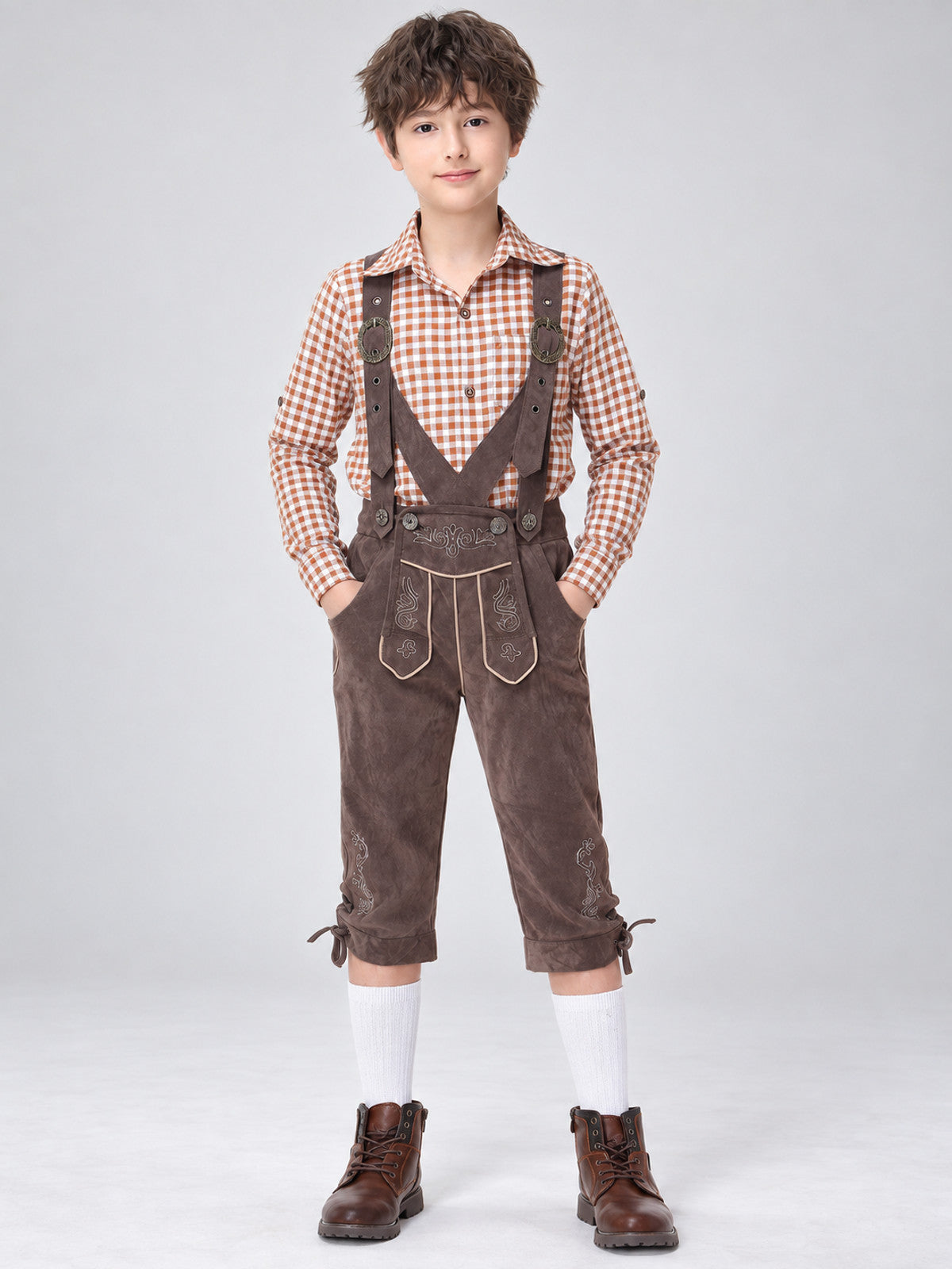 Bavarian-Style Kids' Costume: Shirt and Suspender Pants
