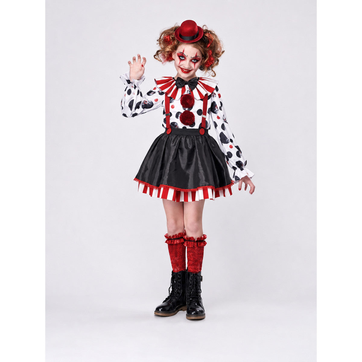 Clown Costume with Hat and Suspenders on-model view
