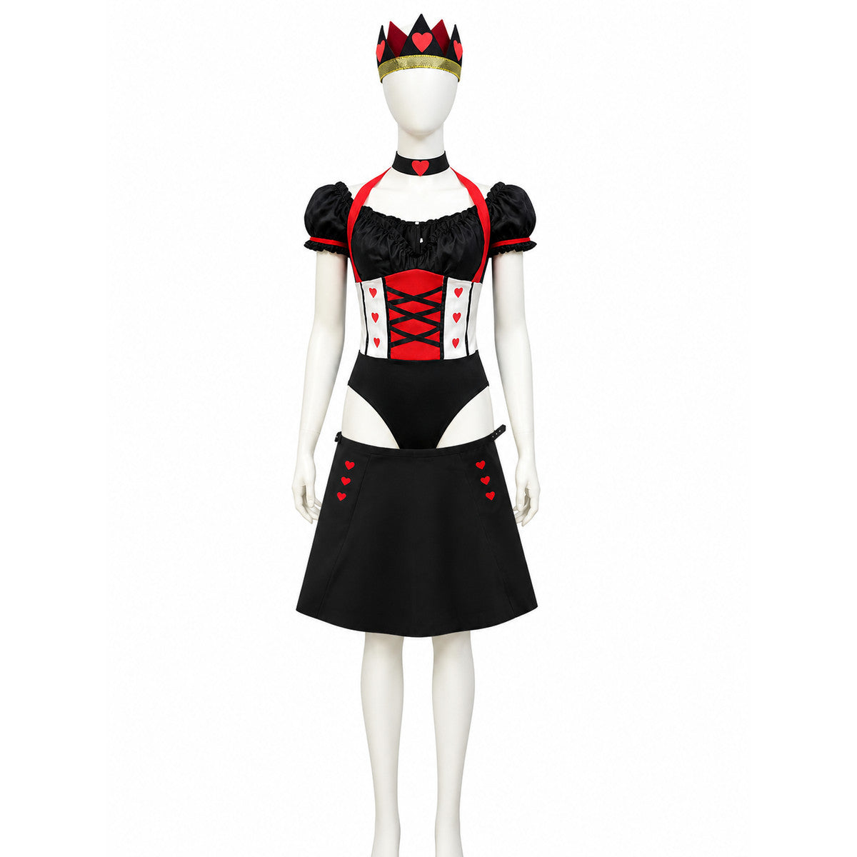 Women's Alice in Wonderland Queen of Hearts Costume Set with Crown and Skirt on-model view