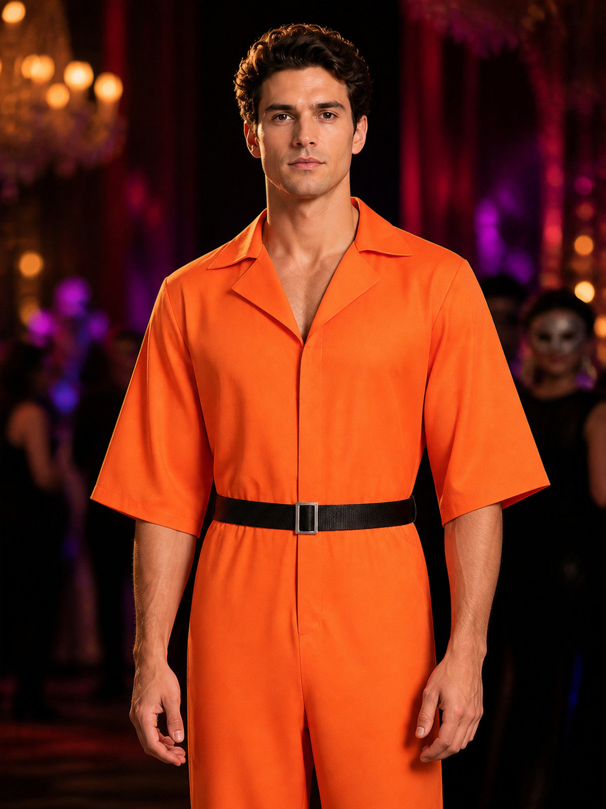 Orange Prisoner Jumpsuit for Halloween Cosplay on-model view