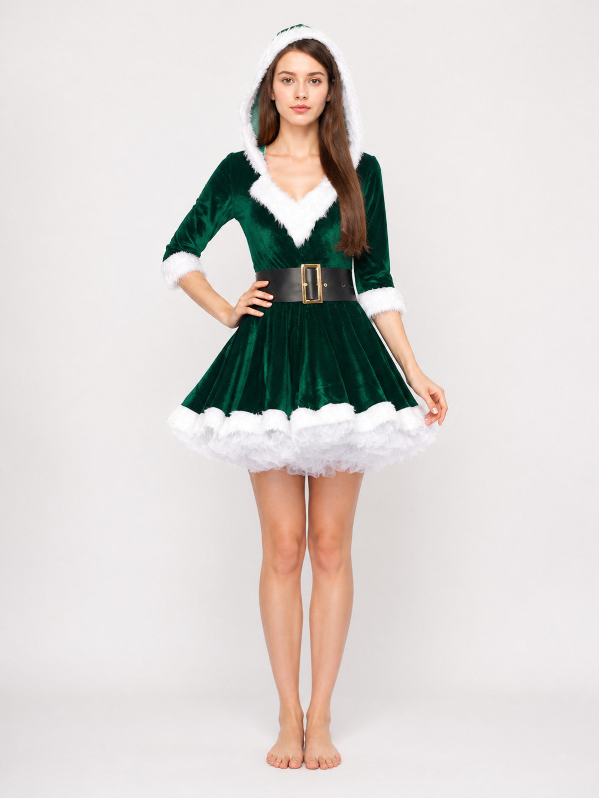Carnival Costume: Green Dress with White Fur main product view