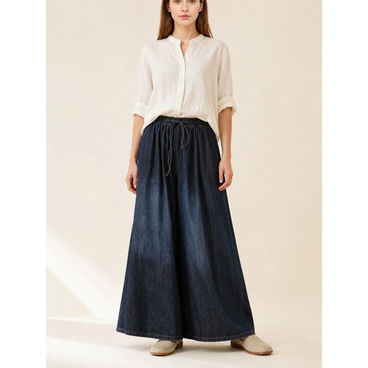 Women's high-waisted palazzo jeans with a drawstring