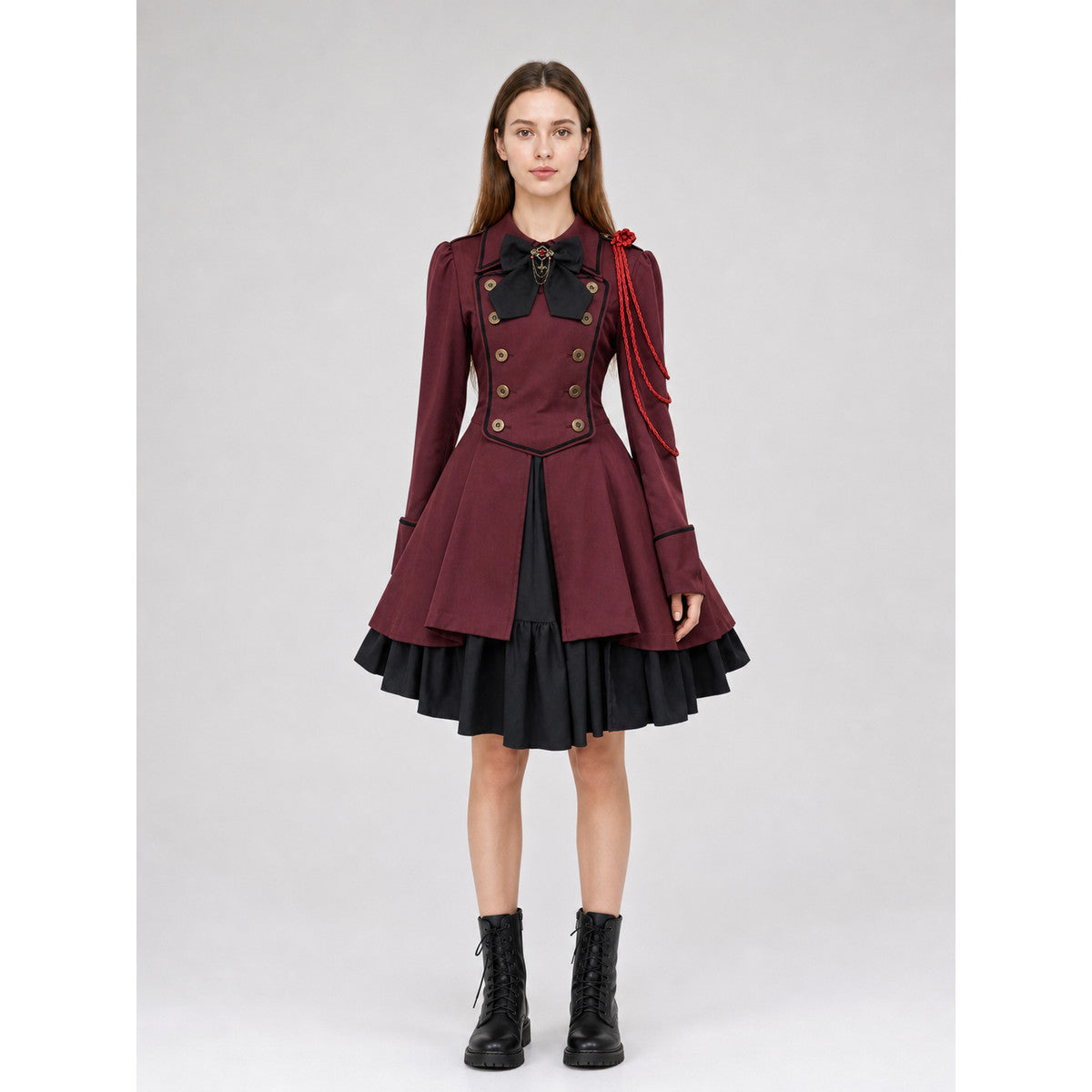 Gothic Long-Sleeve Dress with Double Rows of Buttons