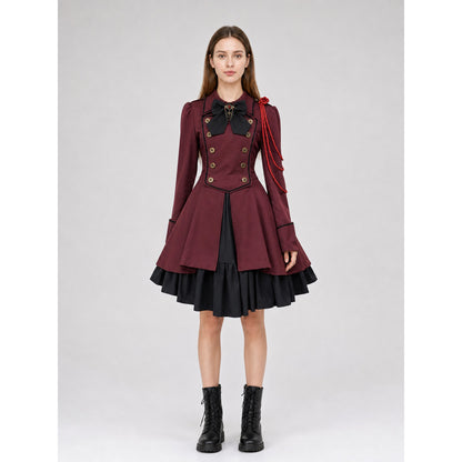 Gothic Long-Sleeve Dress with Double Rows of Buttons
