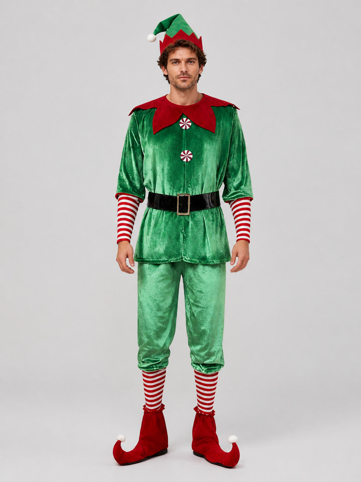 Christmas Elf Costume with Hat and Belt on-model view