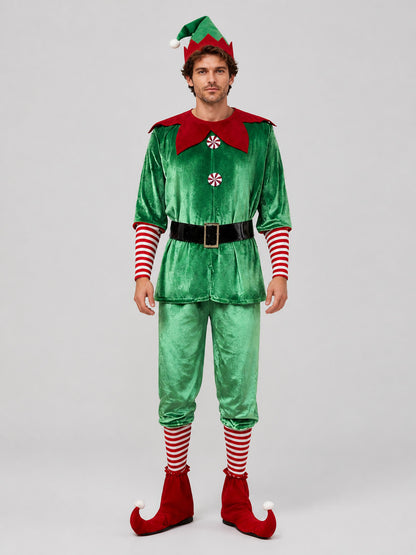 Christmas Elf Costume with Hat and Belt on-model view