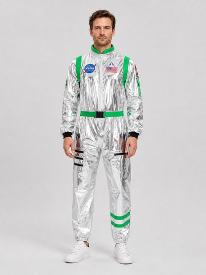 Silver and Green Astronaut Jumpsuit Costume on-model view
