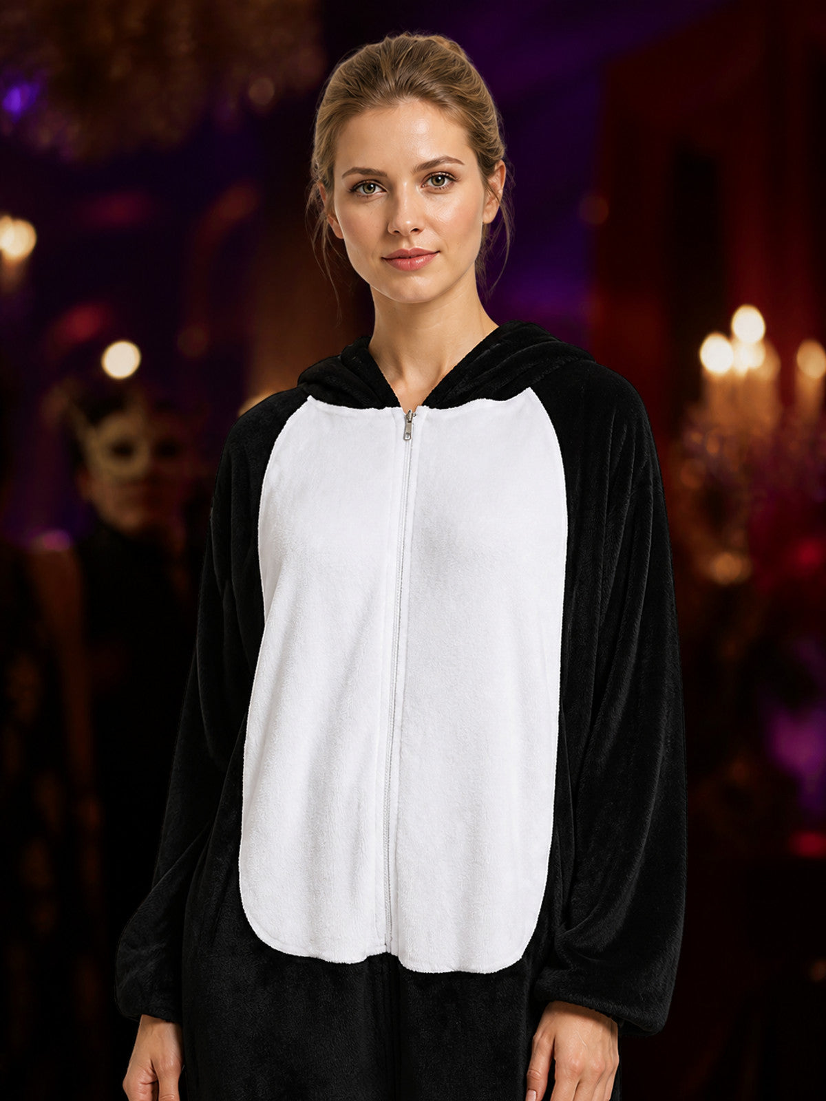 Panda-Style Animal Hooded Jumpsuit, Black And White One-Piece Costume