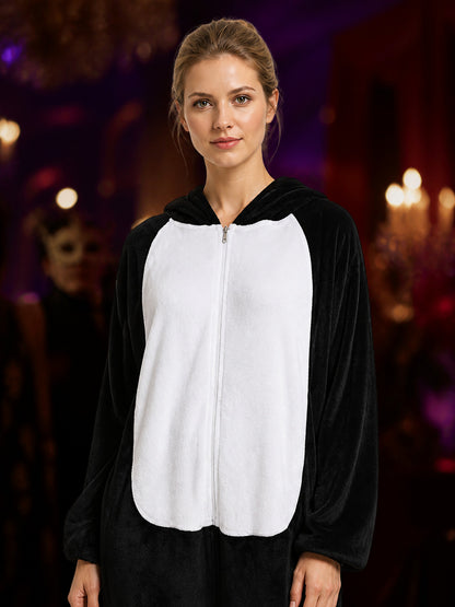 Panda-Style Animal Hooded Jumpsuit, Black And White One-Piece Costume