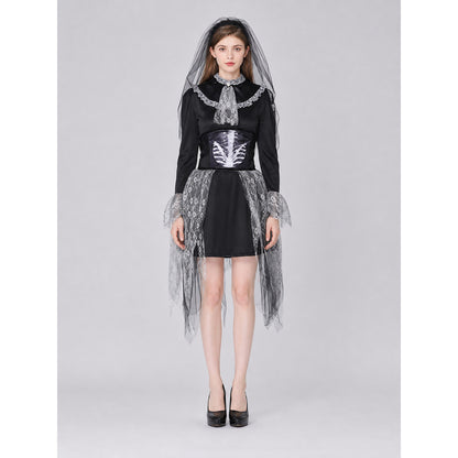 Gothic carnival dress with veil, black
