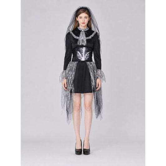 Gothic carnival dress with veil, black