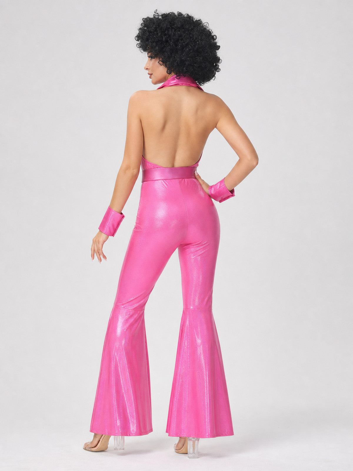 Pink 1970s Disco-Style Carnival Jumpsuit back view