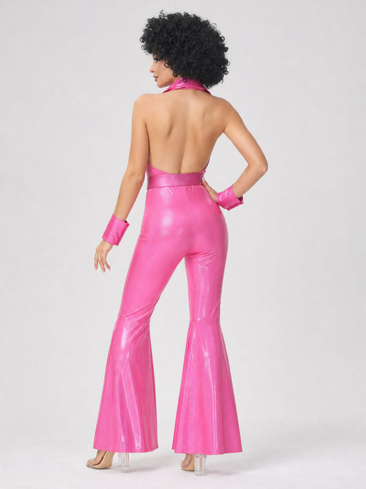 Pink 1970s Disco-Style Carnival Jumpsuit back view