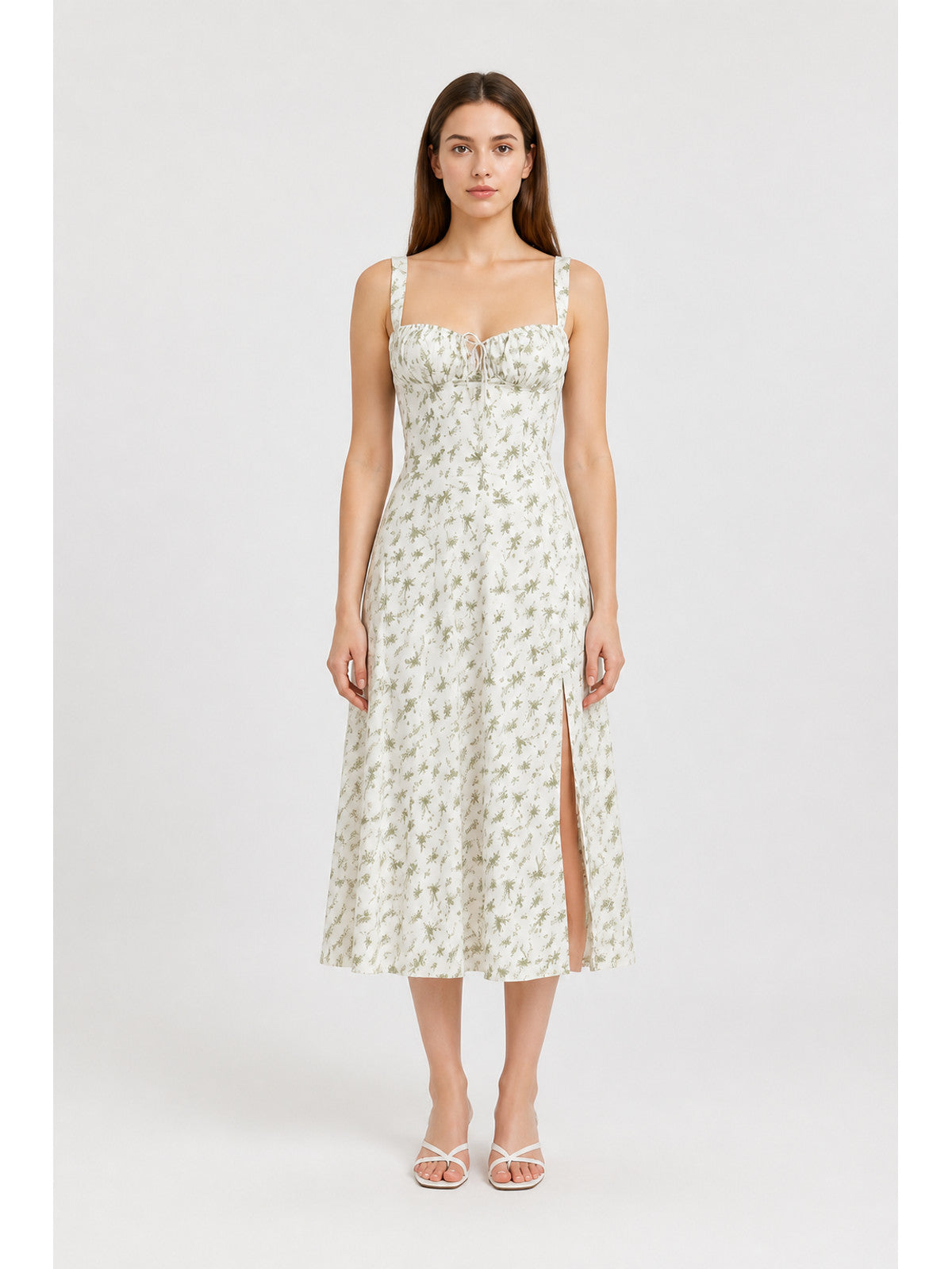 Midi Dress with Spaghetti Straps, Slit, and Floral Print main product view