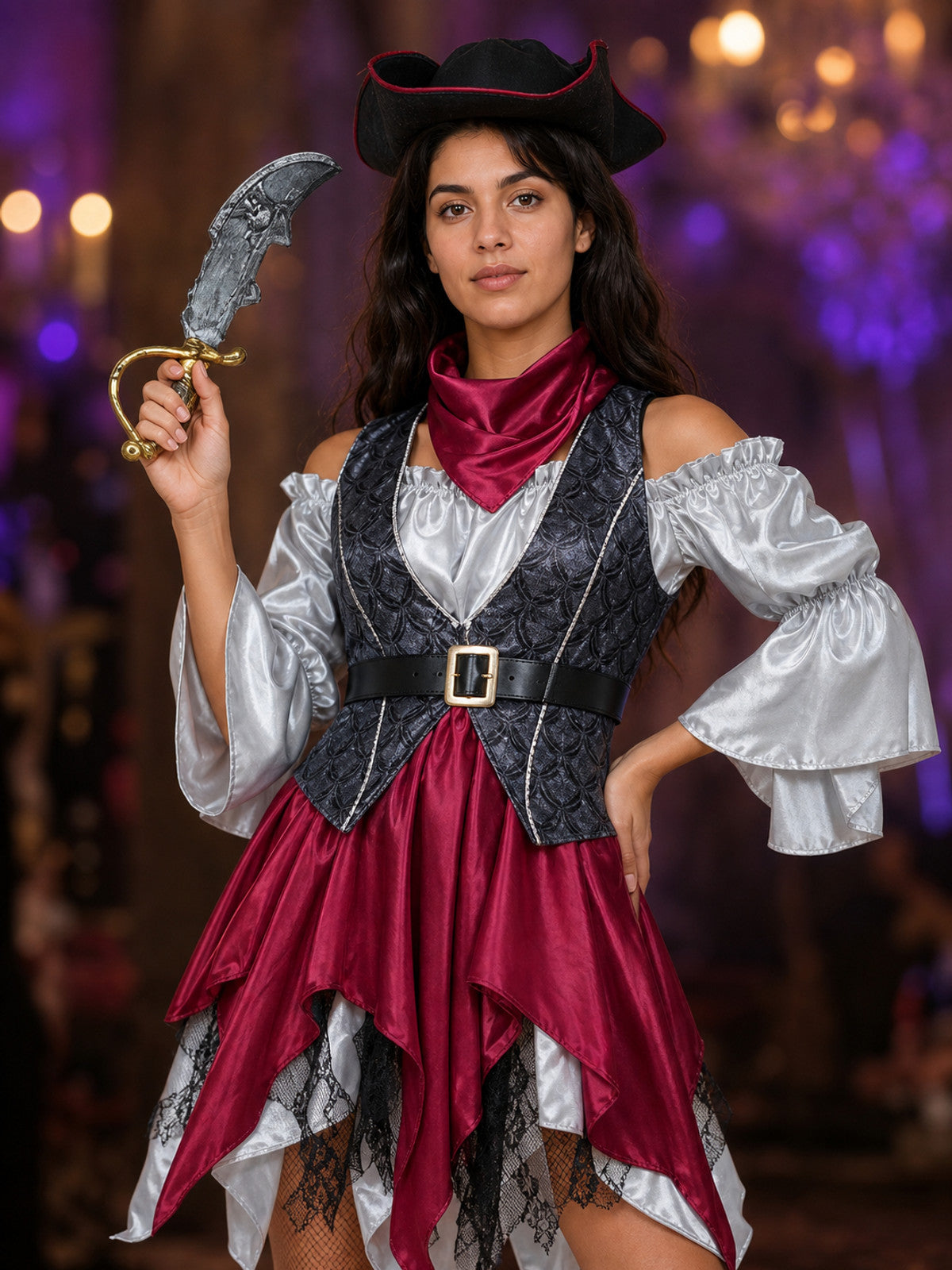 Pirate Costume for Role-Playing, Halloween, and Carnival on-model view