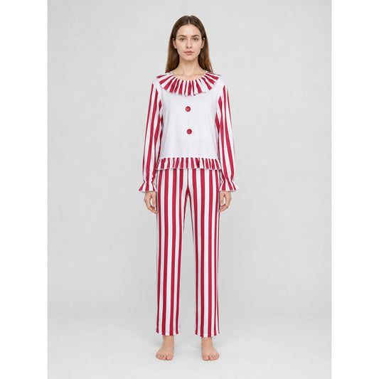 Striped Ruffled Clown-Style Sleep Set