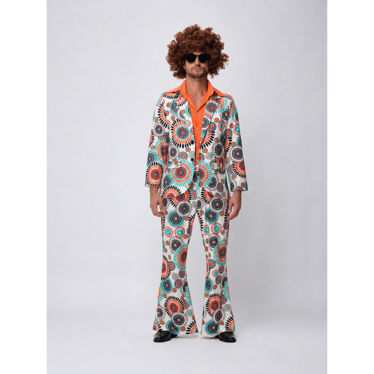 Retro Jumpsuit with Geometric Print and Flared Legs