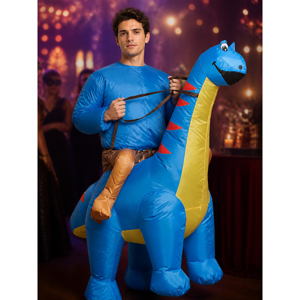 Adult Inflatable Four-Legged Dinosaur Costume With Saddle, Halloween Party on-model view