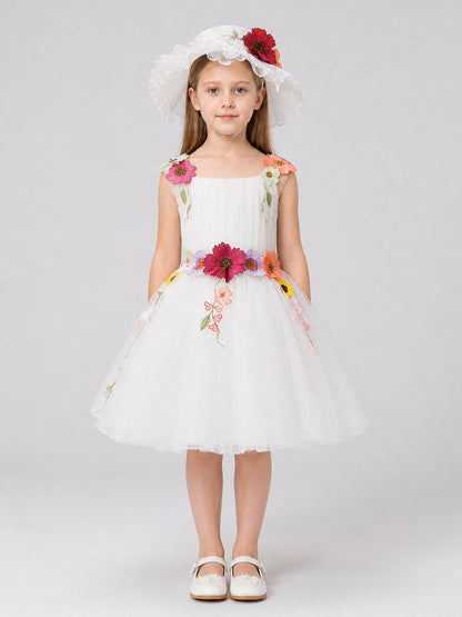 Full White Dress with Floral Details, Ages 4–8 on-model view