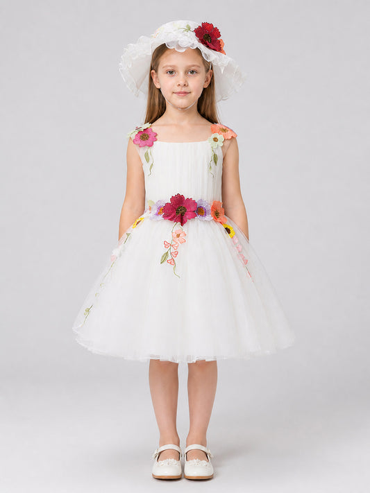 Full White Dress with Floral Details, Ages 4–8 on-model view