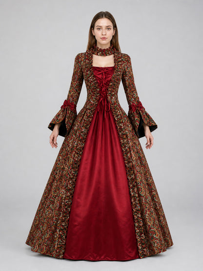 Long Victorian Dress with Floral Pattern front view