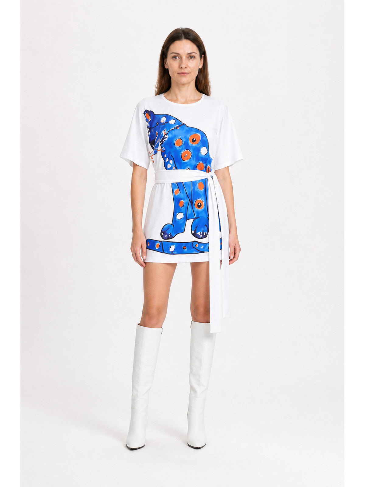 White short carnival dress with print and belt main product view