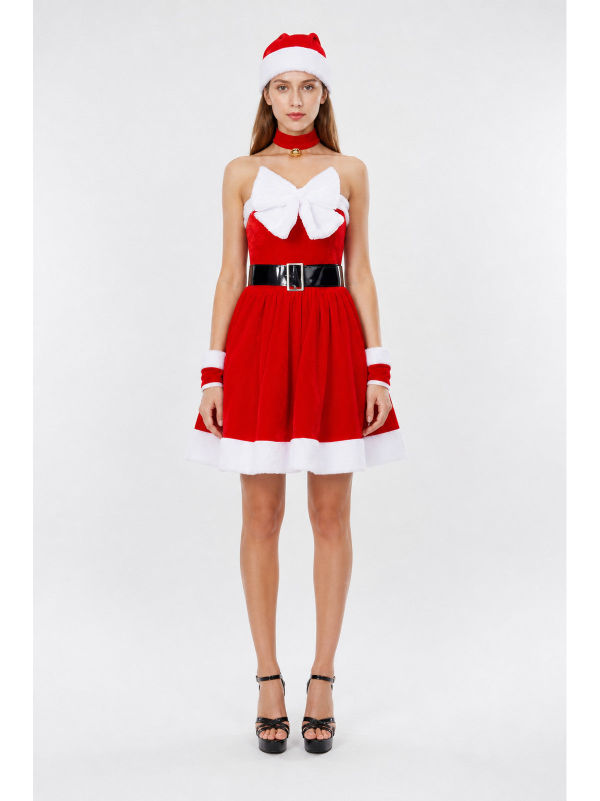 Santa Claus Cosplay Costume with Bow and Belt main product view