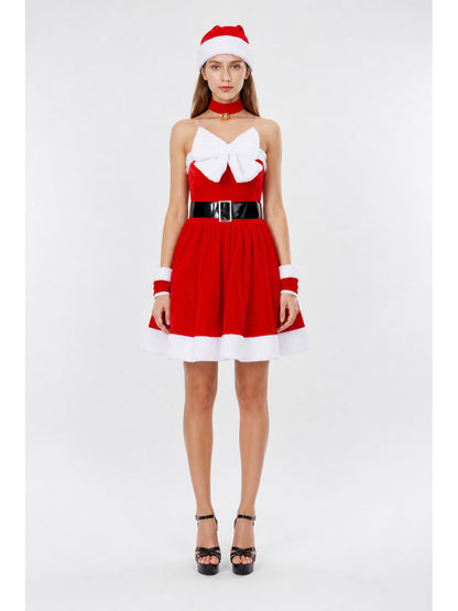 Santa Claus Cosplay Costume with Bow and Belt main product view