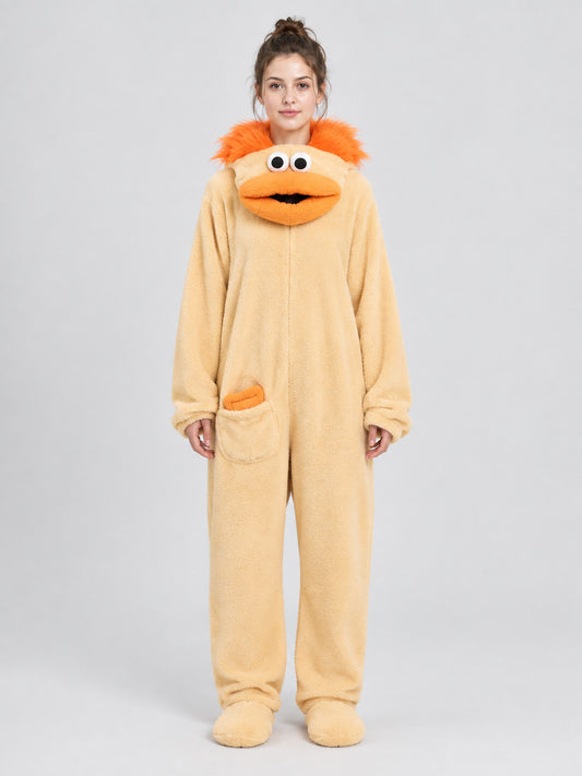 Insulated Fleece Kigurumi Pajama with Puffy Decoration