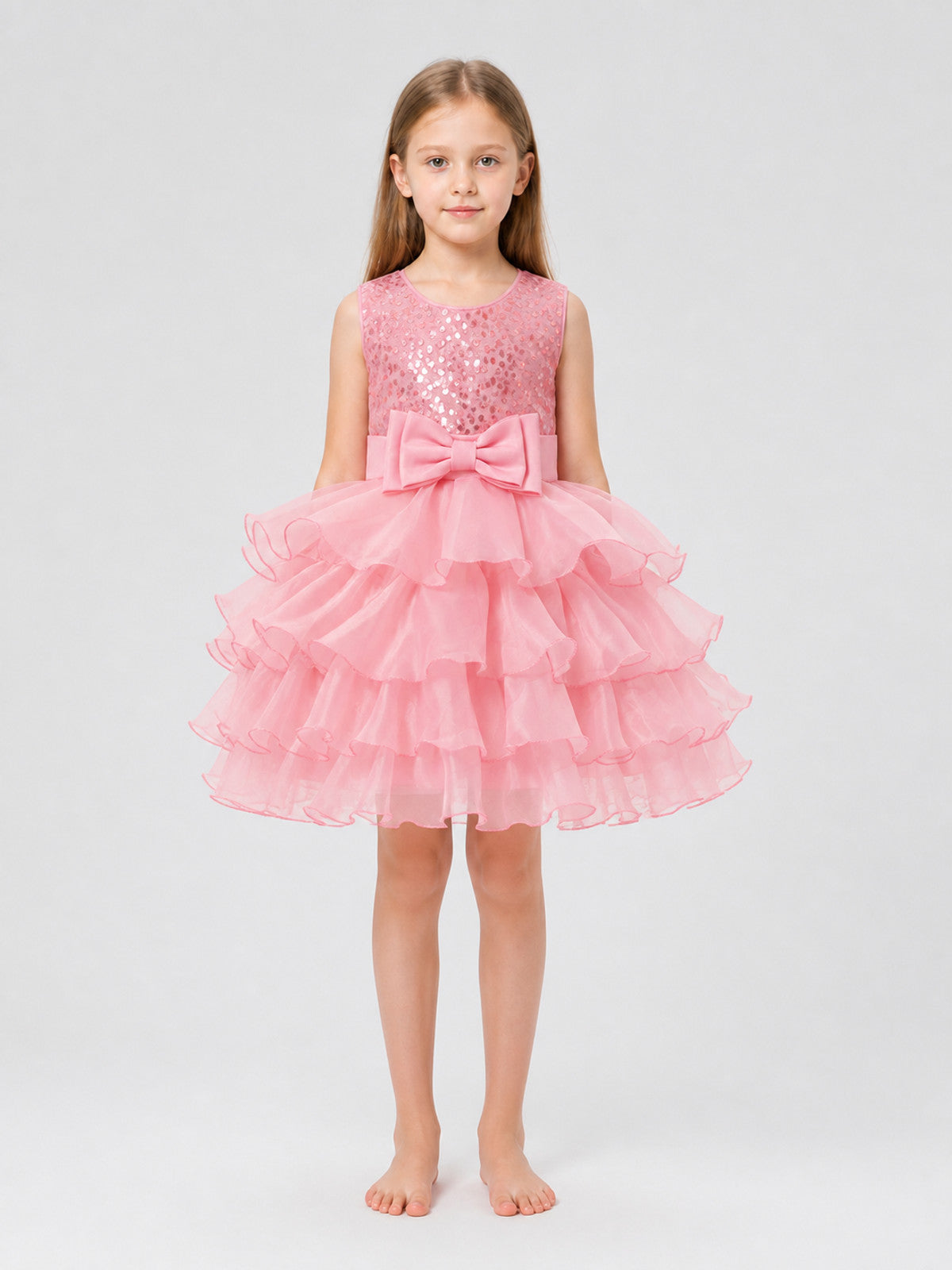 Full Sequin Dress with Bow and Layered Mesh on-model view