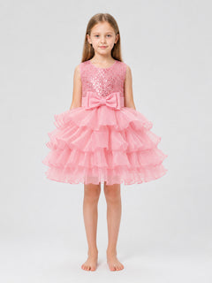 Full Sequin Dress with Bow and Layered Mesh