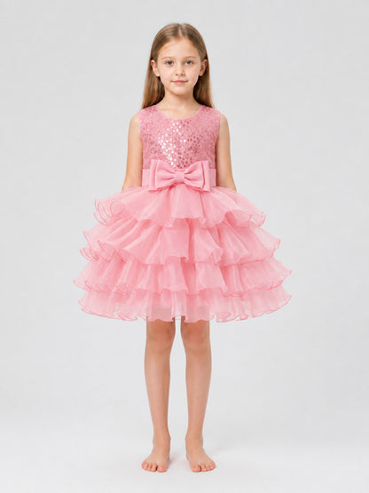 Full Sequin Dress with Bow and Layered Mesh on-model view