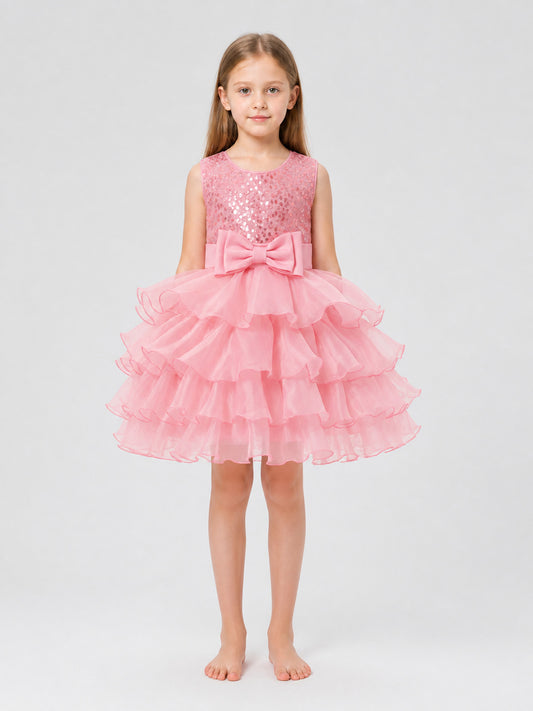 Full Sequin Dress with Bow and Layered Mesh on-model view