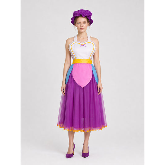 Cosplay Costume Dress with Apron and Hat on-model view