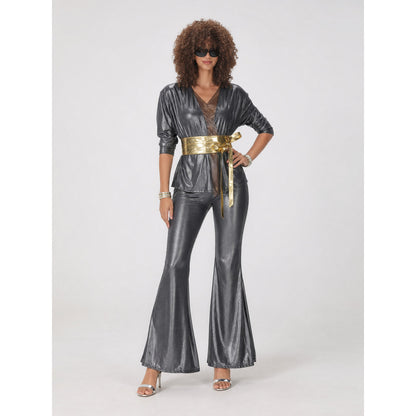 Retro disco costume: top, pants, and wide belt on-model view