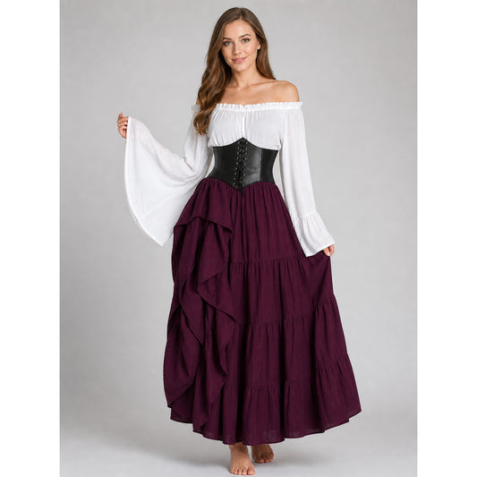 Gothic Medieval Costume Dress with Corset and Skirt