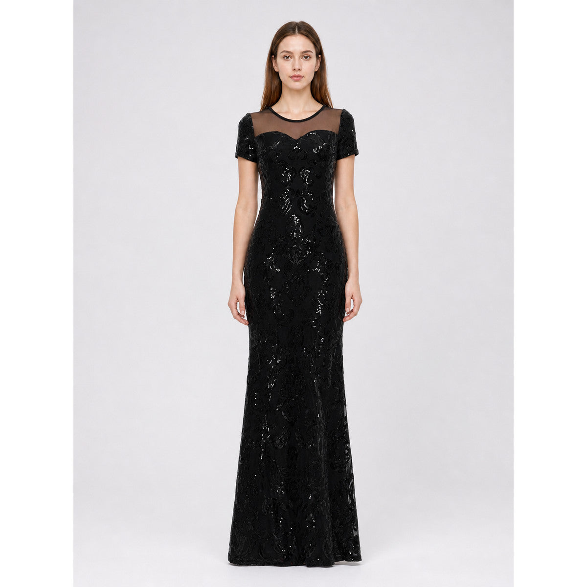 Long Black Sequin Evening Dress