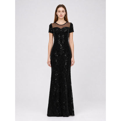 Long Black Sequin Evening Dress